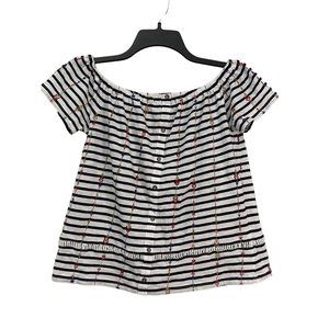 Lucky Brand Off The Shoulder Top Womens Size M Embroidered Floral Button Front